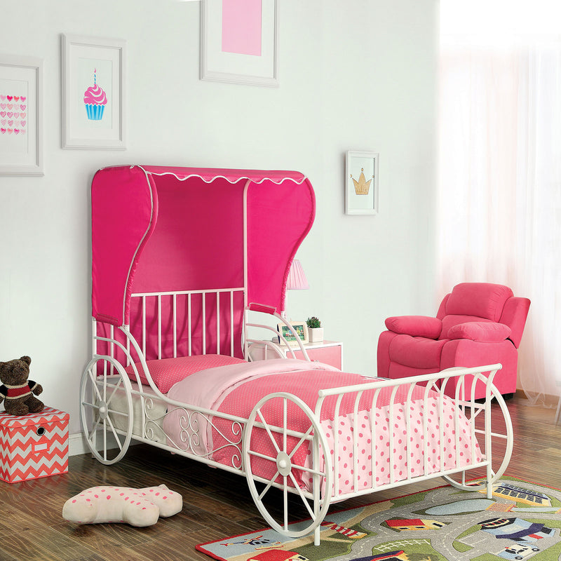 CHARM White/Pink Metal Twin Bed