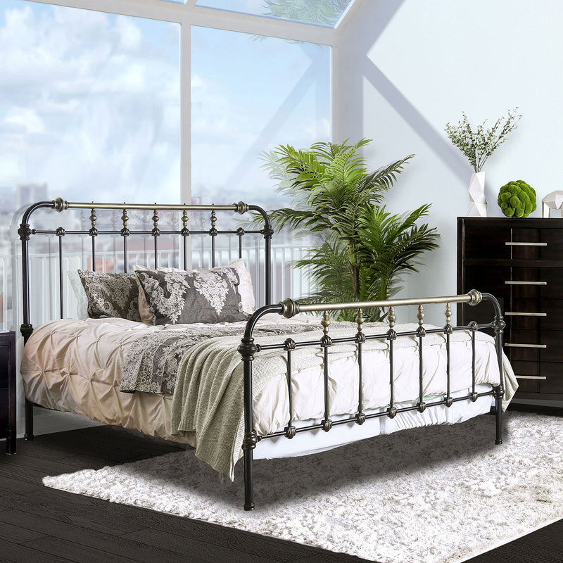 RIANA Antique Black Metal Queen Bed - Star USA Furniture Inc