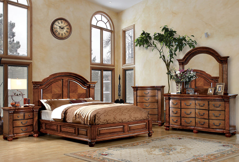clairfield tobacco bedroom set Furniture of America Bellagrand 4pc Panel in Antique Oak Tolt River Smokey Walnut 6-piece
