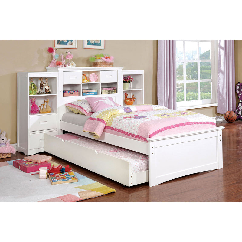 Pearland White Twin Bed w/ 2 Book Cases
