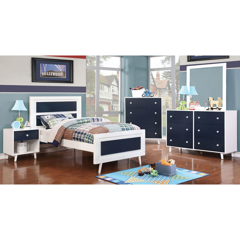 ALIVIA White/Blue 4 Pc. Twin Bedroom Set