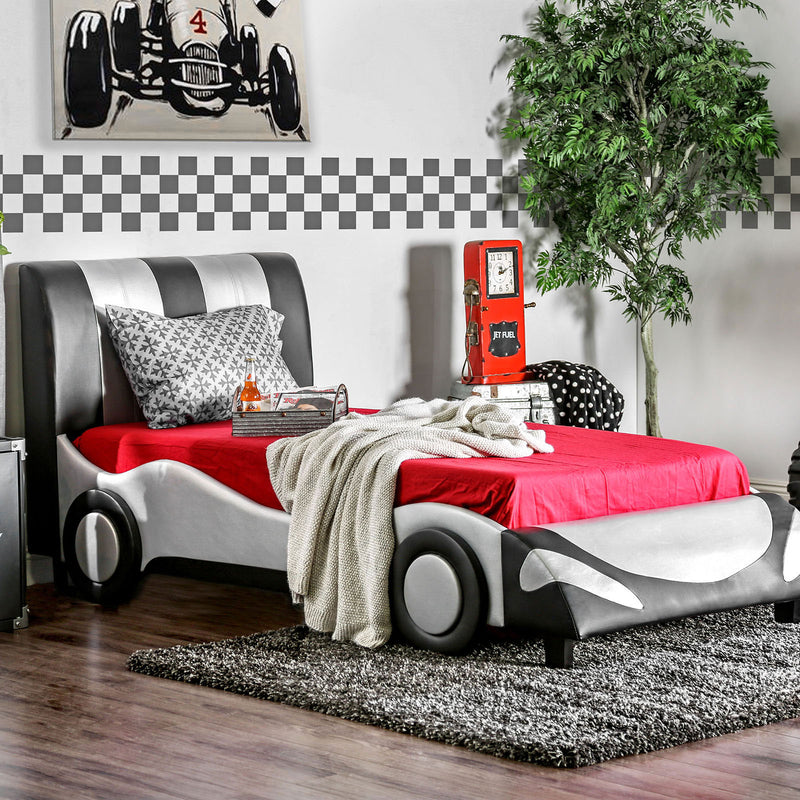 SUPER RACER Silver/Black Twin Bed
