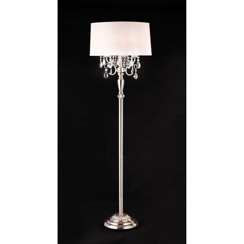 Sophy White/Chrome Floor Lamp, Hanging Crystal
