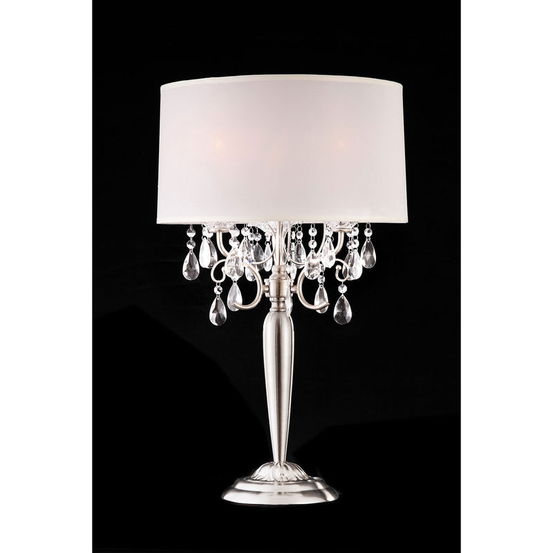 Sophy White/Chrome Table Lamp, Hanging Crystal