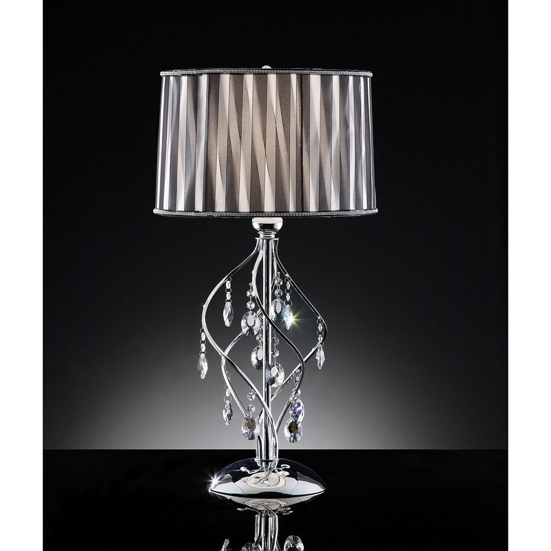 Arya Black/Chrome Table Lamp, Hanging Crystal