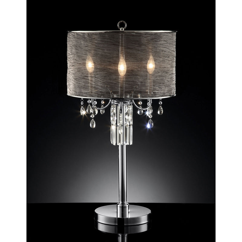 Gina Black/Silver Table Lamp, Hanging Crystal