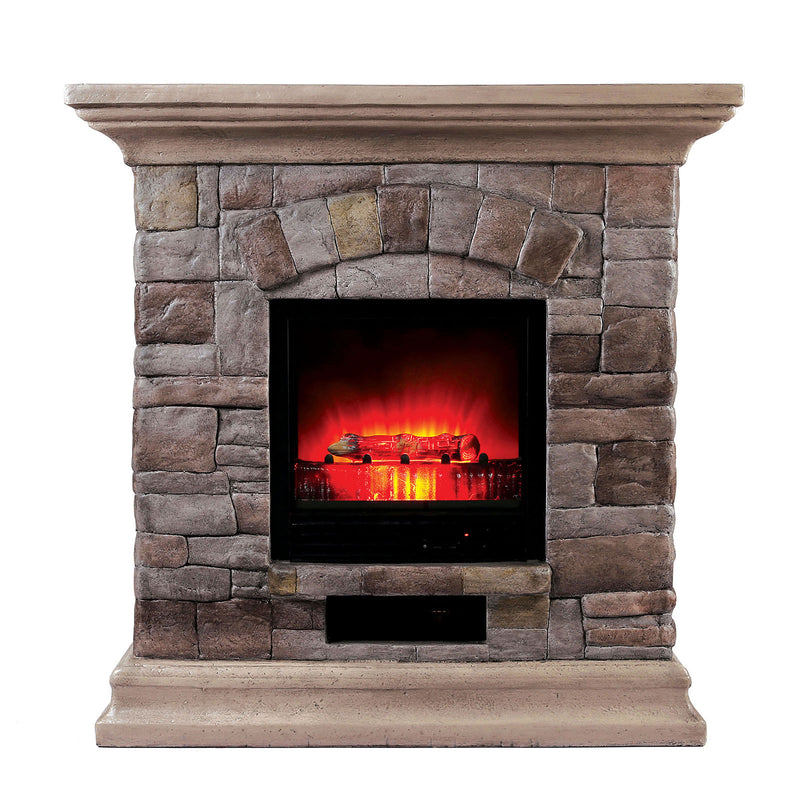Juna Beige/Gray Portable Faux Stone Fireplace