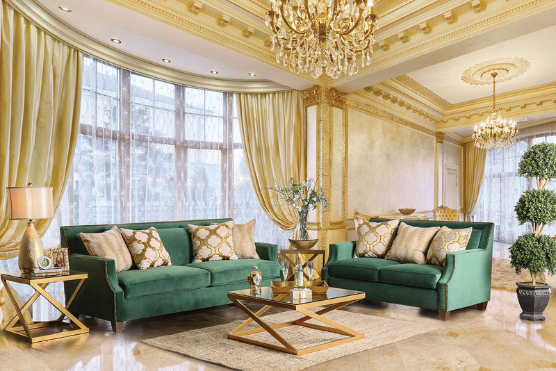 VERDANTE Emerald Green Sofa + Love Seat