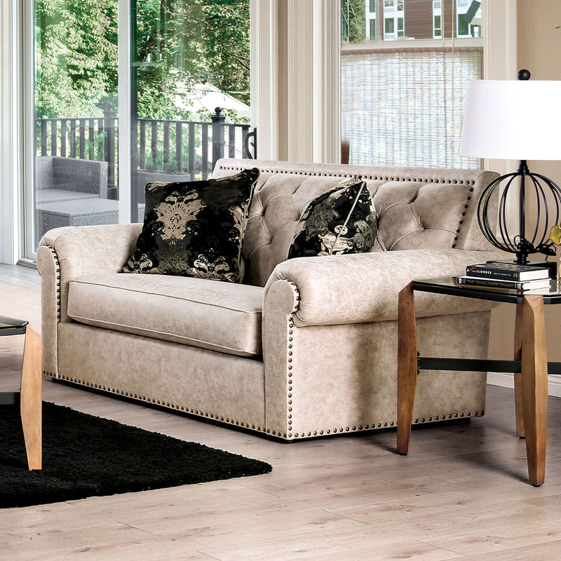 Parshall Beige W/ Gold Highlights Love Seat