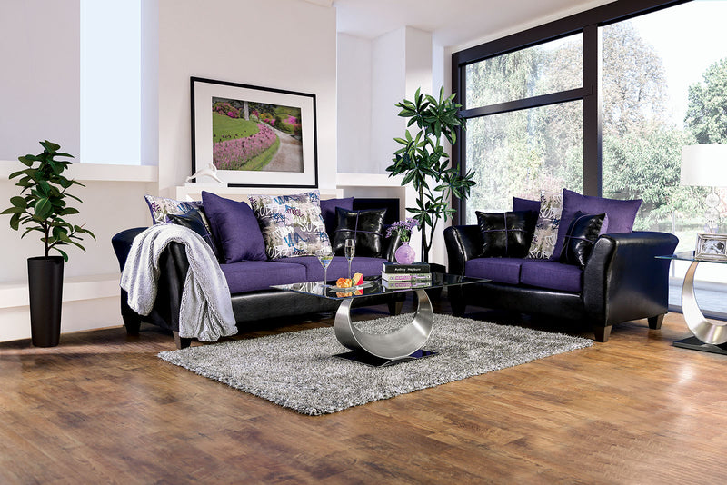 Kaelyn Black/Purple Sofa + Love Seat