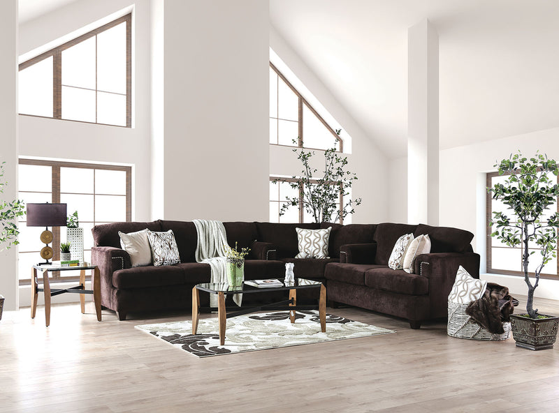 Brynlee Chocolate Sectional + 6 Pillows