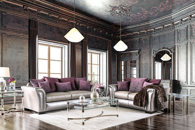 Benigno Pewter/Purple Sofa + Love Seat