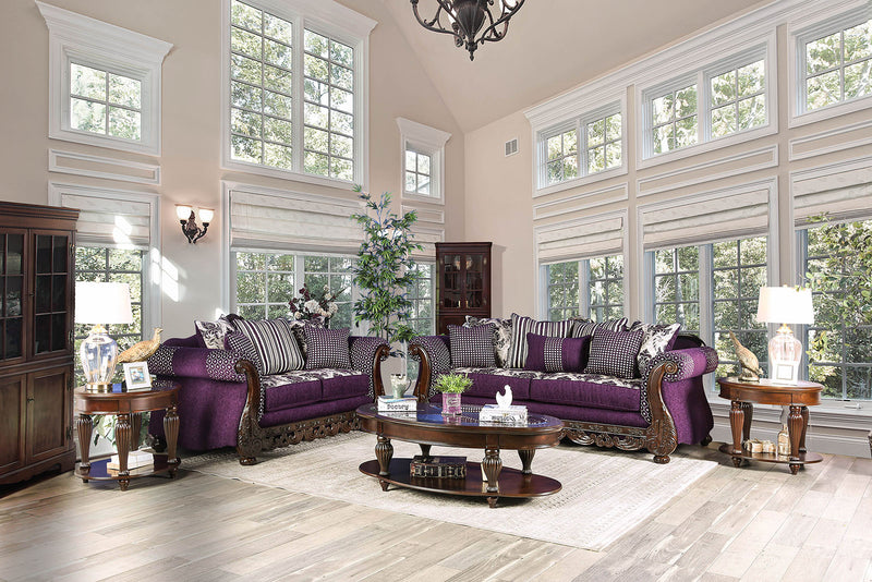 Emilia Purple/Silver Sofa + Love Seat