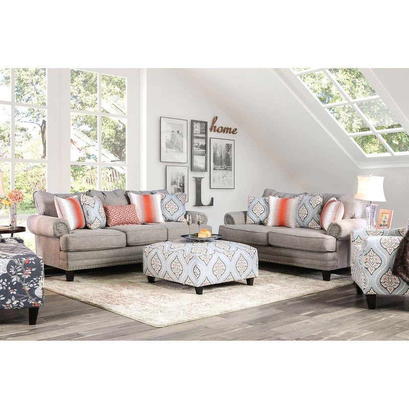 Tallulah Gray/Orange/Pattern Sofa + Love Seat